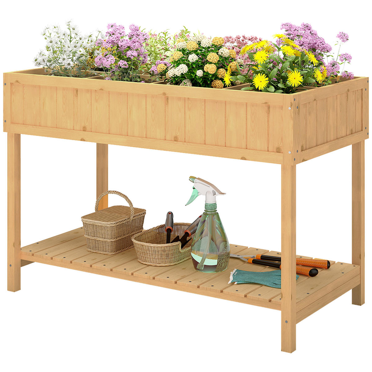 HOCHBEET, Urbanes Holz-Beet 110 x 46 x 76 cm mit Ablage, Natur - Multicolor, Holzwerkstoff (110/76/46cm) - FORIOUS