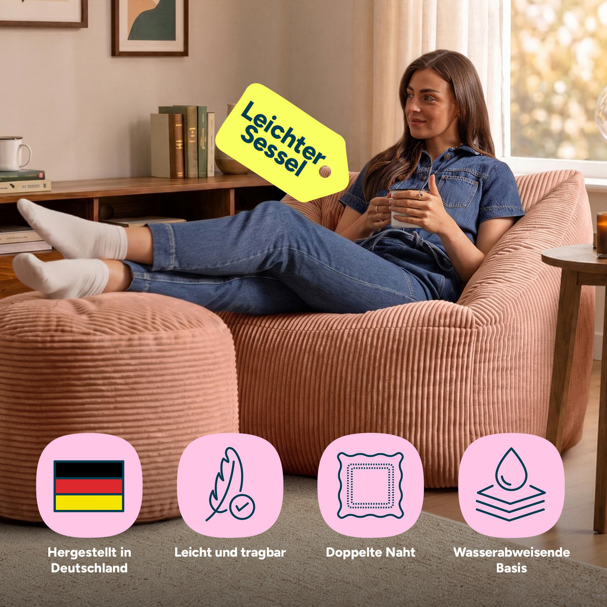 SITZSACK Sessel Natalia + Sitzpouf - Pink, Textil (97/73/84cm) - icon