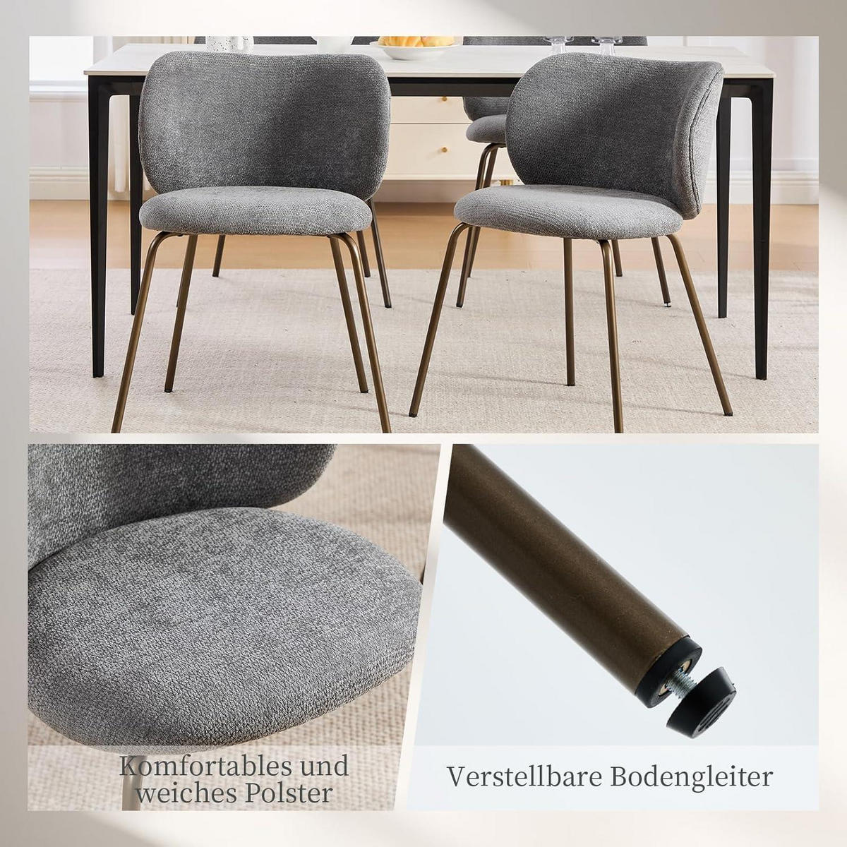 ESSZIMMERSTUHL 1er Set Chenille Grau mit Metallbeinen - Grau, Textil (52/80/46.5cm)