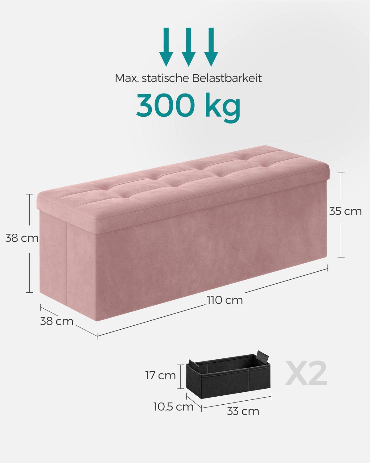 SITZTRUHE NIAMEY - Rosa, Holzwerkstoff (110/38/38cm) - Hansiro