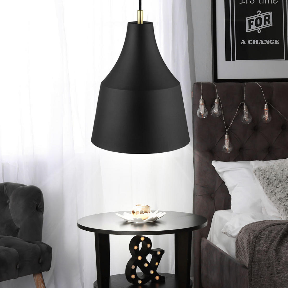 LED HÄNGELEUCHTE GRACE Textil Schwarz - Schwarz, Metall (25/25/33cm)