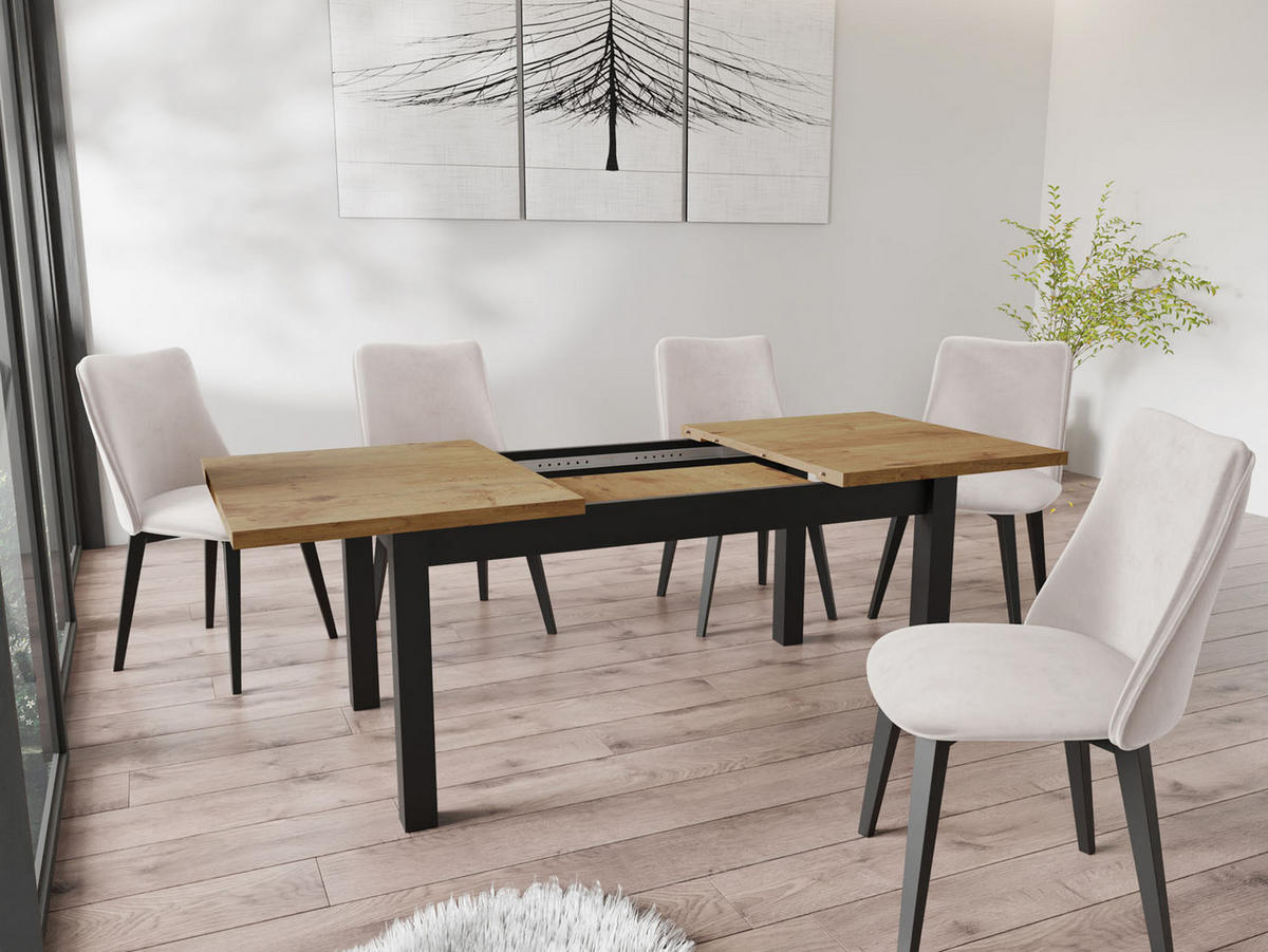 ESSTISCH Davidof rechteckig ausziehbar, Lancelot Eiche 120-160/80/76 cm - Eichefarben/Schwarz, Holz/Holzwerkstoff (120/67/76cm) - WFL GROUP