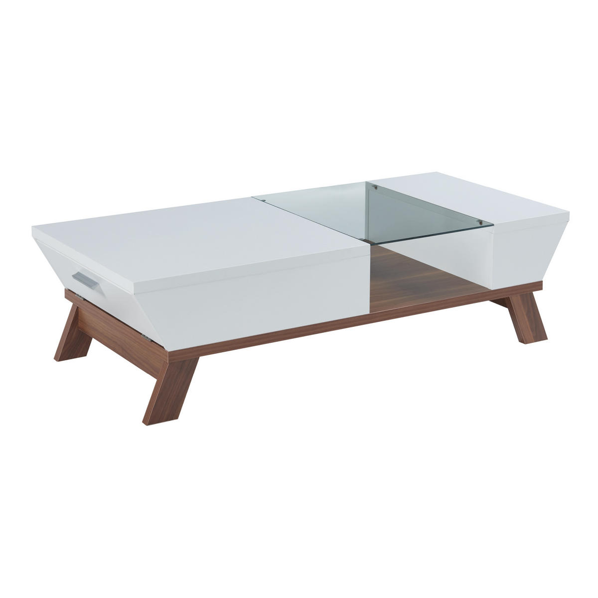 COUCHTISCH Ljusdal 120/55/33 cm - Walnussfarben/Weiß, Glas/Holzwerkstoff (55/120/33cm) - [en.casa]