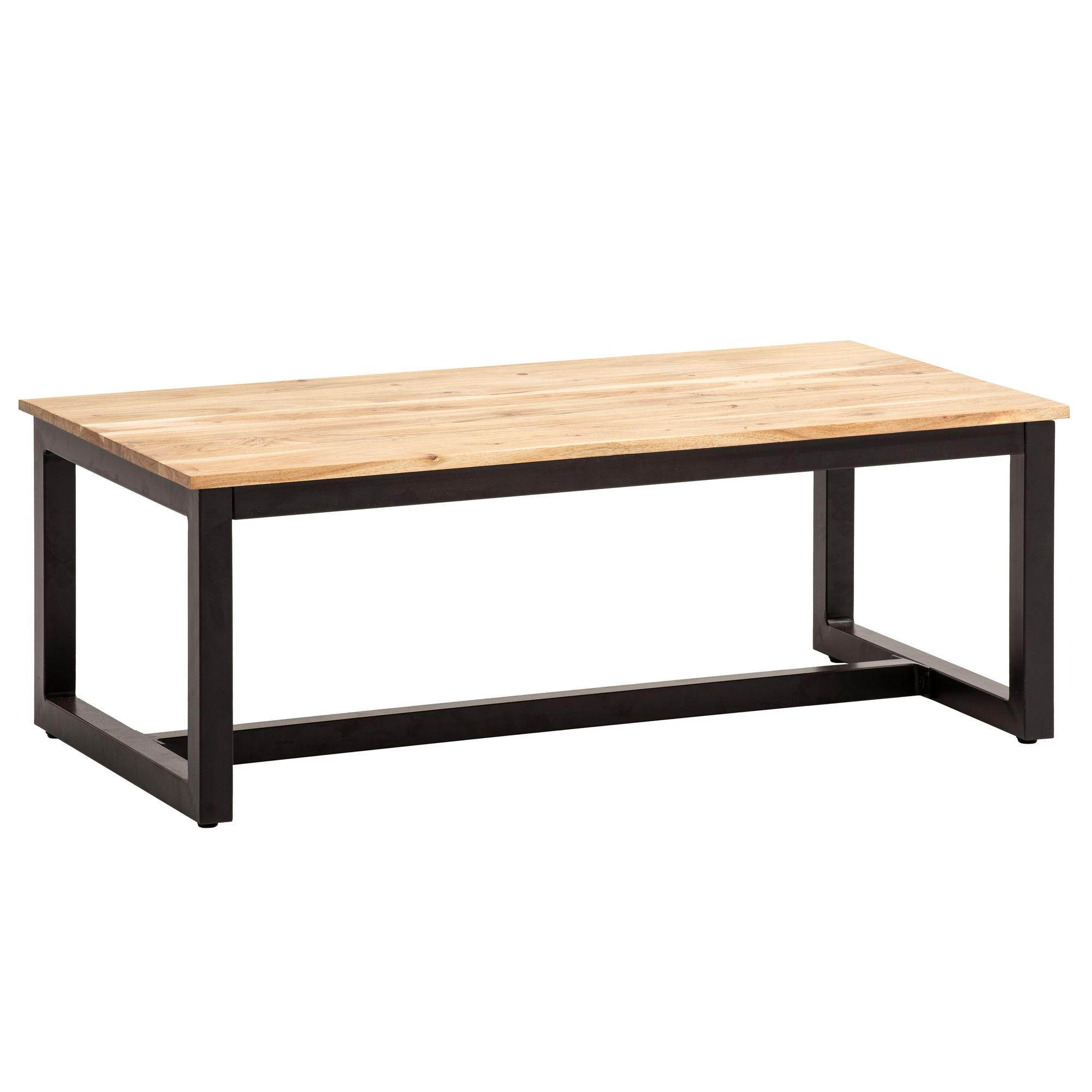 COUCHTISCH Akazien-Massivholz Braun, Industrial Design, 110x60x40 cm, mit stabilen Metallbeinen - Schwarz/Akaziefarben, Holz/Metall (60/110/40cm) - KADIMA DESIGN