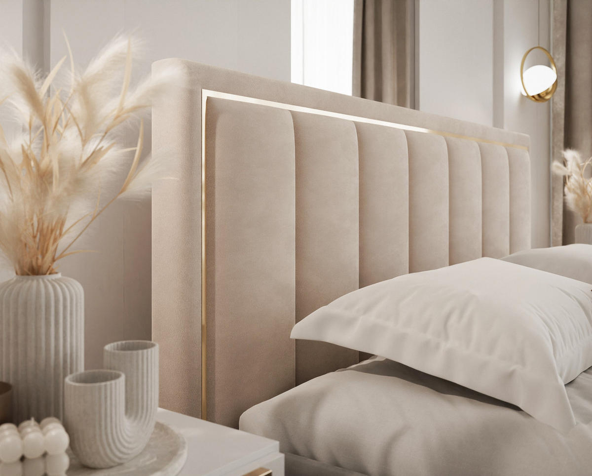 POLSTERBETT AURELIA 120x200 mit Stauraum für Bettwäsche und Rahmen - Beige, Textil (120/200cm) - Lookway