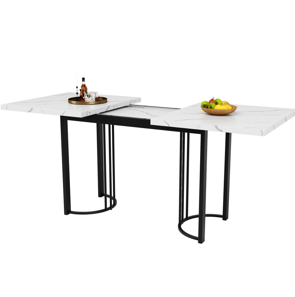 ESSTISCH 140-179,5/80/75,5 cm in Weiß/Schwarz ausziehbar mit Metallgestell - Weiß, Holzwerkstoff (140/80/75.5cm) - Flora Grace