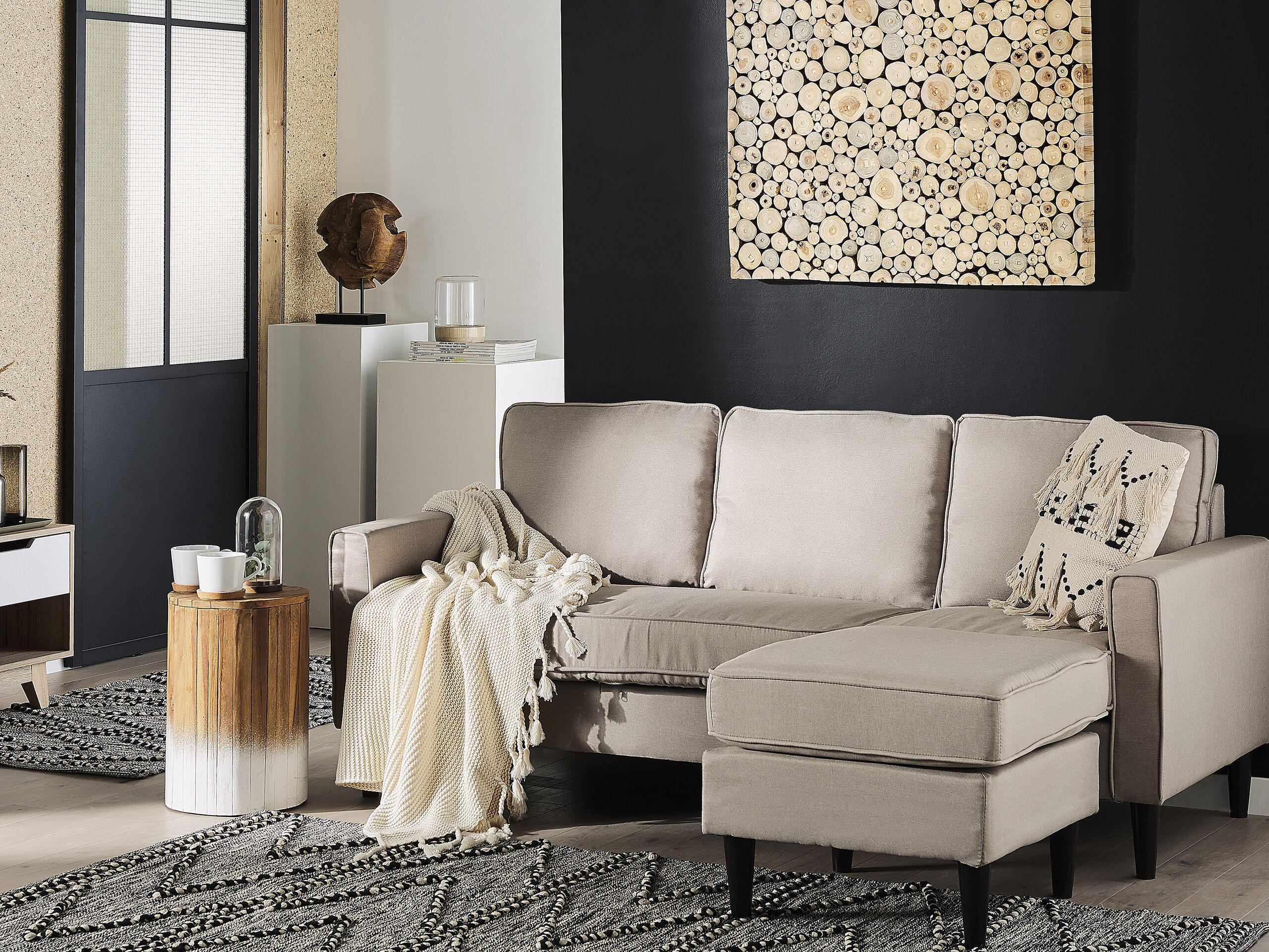 3-SITZER-SOFA mit Ottomane Polsterbezug Beige Avesta - Beige, Textil (186/85/131cm) - Beliani