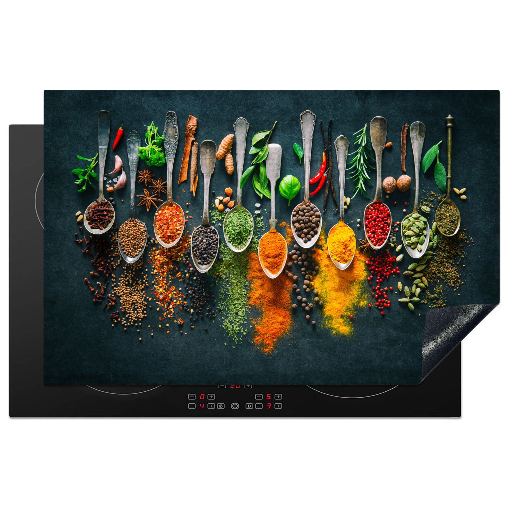 HERDABDECKPLATTE Kräuter - Gewürze - Löffel 81x52 cm - Multicolor, Kunststoff (81/0.2/52cm) - MuchoWow