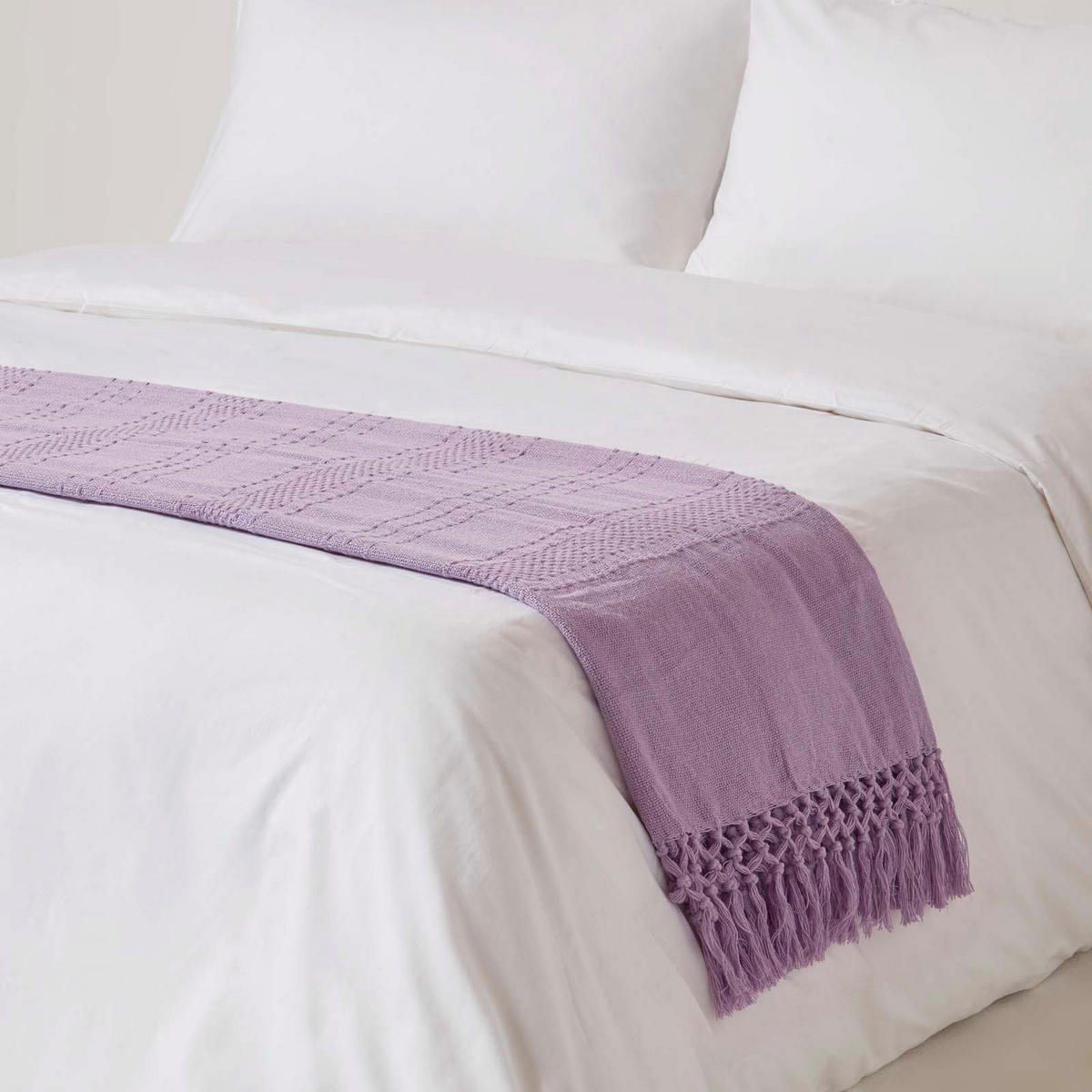 TAGESDECKE Kashi 255/360 cm, Baumwolle mit Fransen - Flieder, Textil (255/360cm) - Homescapes