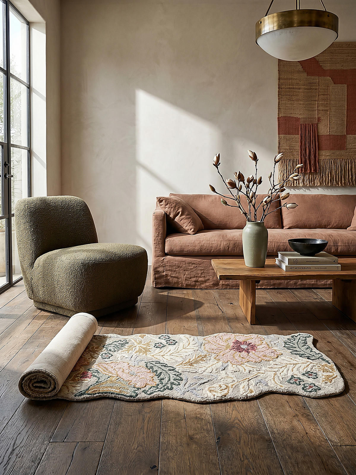 WOLLTEPPICH Shaped Botanisch Floral, Wohnzimmer Hellrosa Läufer 60x230 - Rosa, Textil (230/60cm) - KADIMA DESIGN