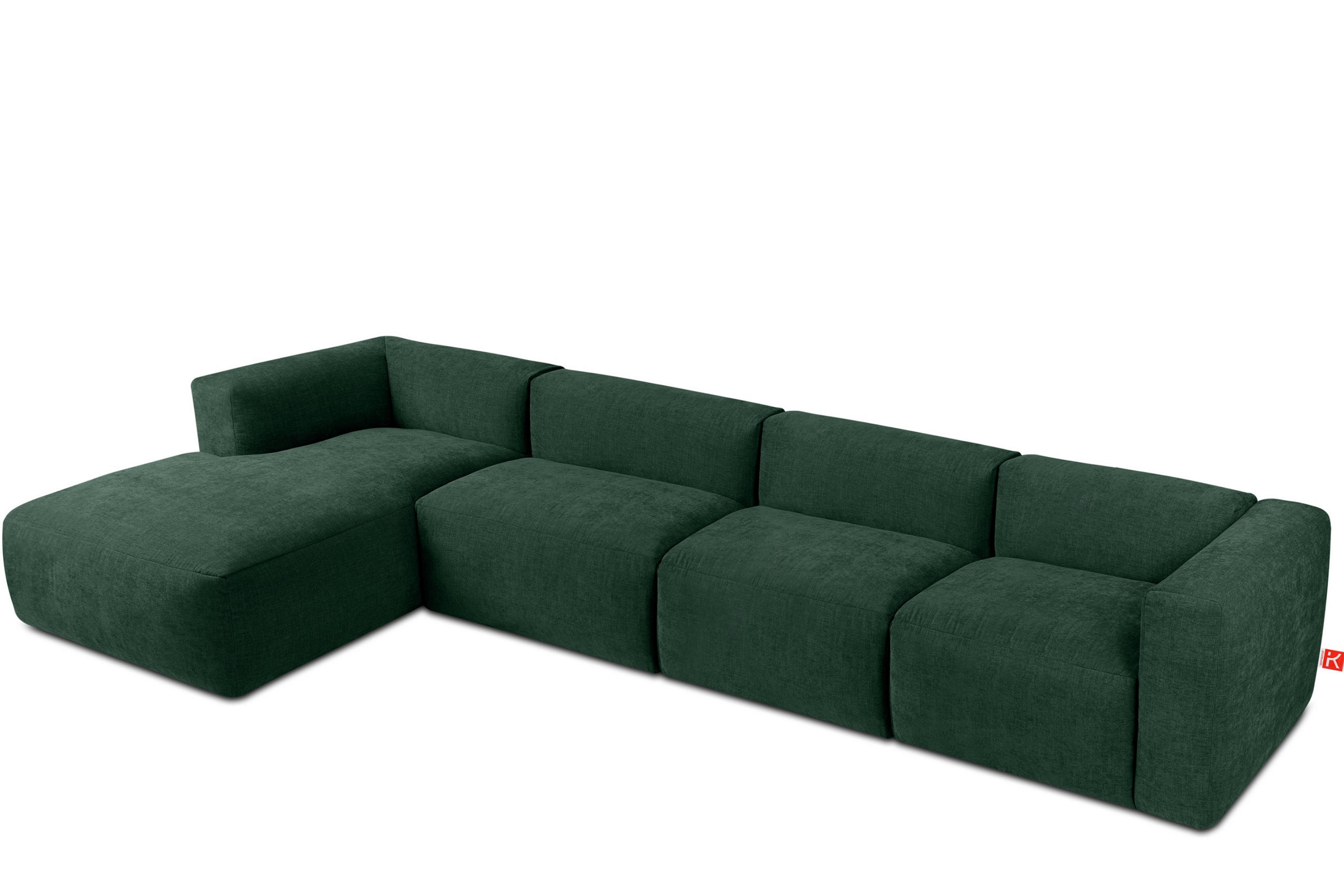 ECKMODULSOFA-LINKS BUFFO 6-Sitzer mit extrem weicher Sitzfläche, Gewebestoff, marine - Blau/Grün, Textil (377/180cm) - KONSIMO®