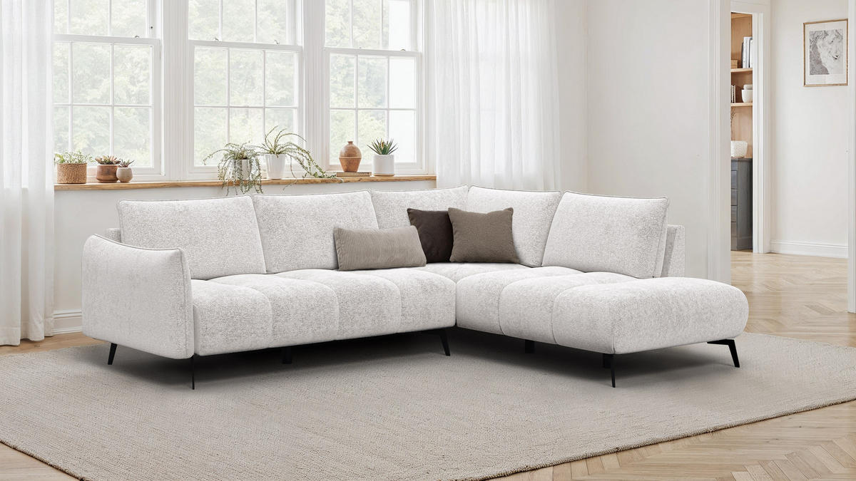 ECKSOFA AERA 5-Sitzer rechts, ecru - Ecru/Schwarz, Holz/Textil (268/206cm) - Courtois Laville