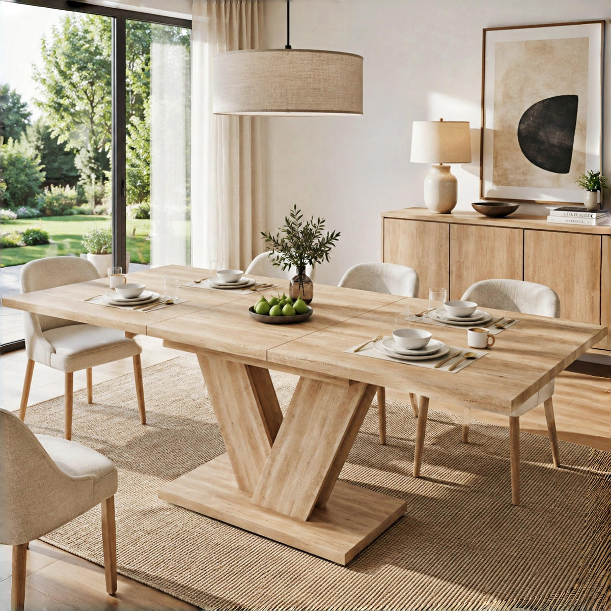 ESSTISCH Ausziehbar MDF V-Beine Stabil 140/180 cm 4–8 Personen moderne Konstruktion - Eichefarben, Holzwerkstoff/Metall (180/80/75.5cm) - EVRYAE