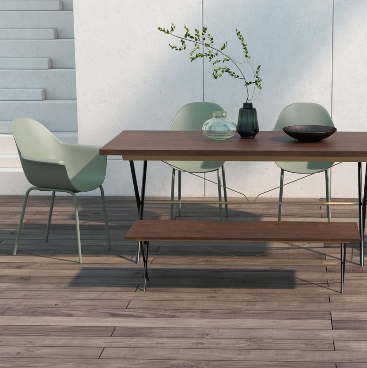 SADA 4 zahradních židlí 59/55/84 cm zelená z plastu a oceli s područkami a vysokým opěradlem - zelená barva, plast (55/84/59cm) - OKWISH
