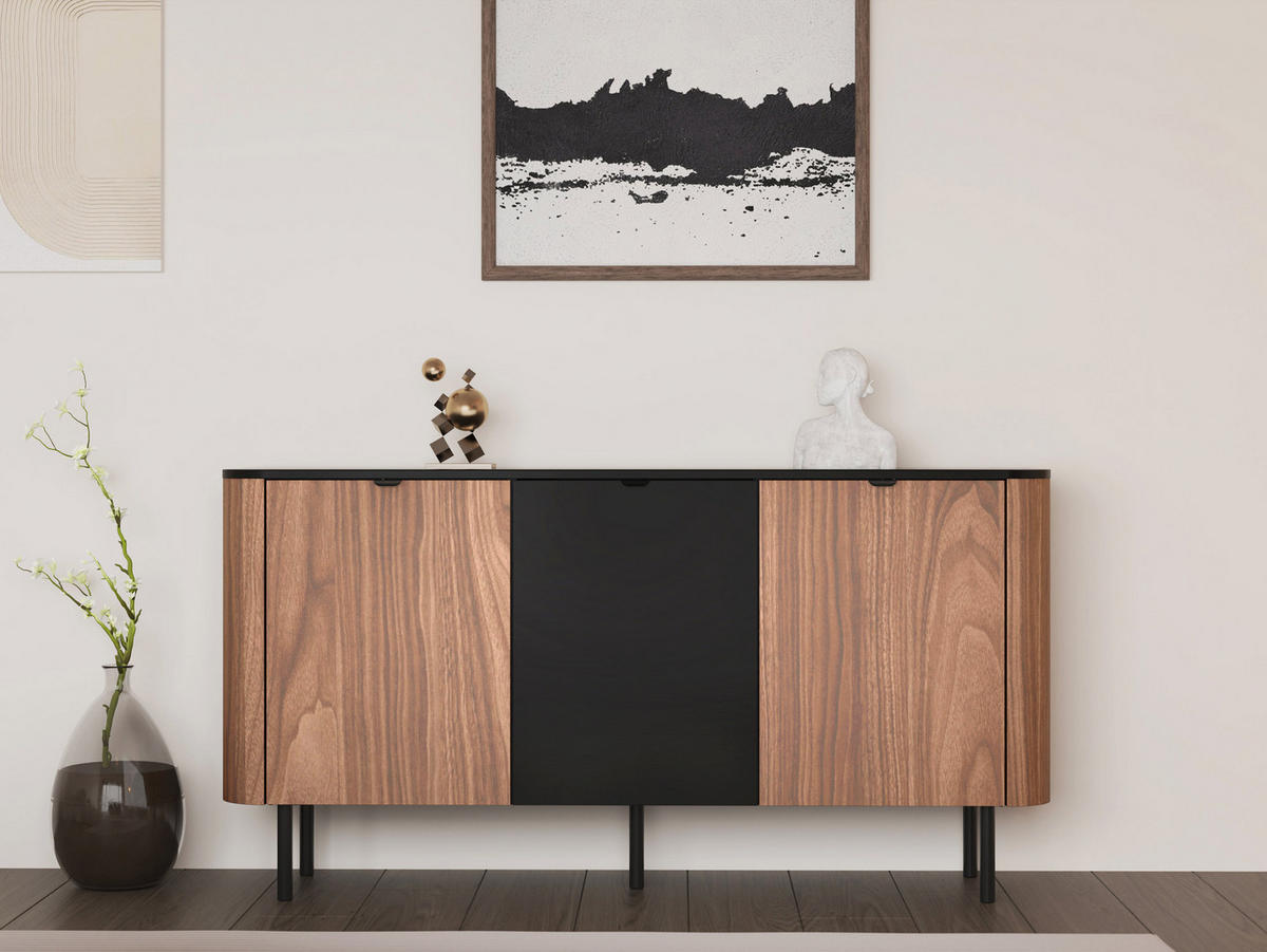 KOMMODE Pero 150 03 - Nussbaumfarben/Schwarz, Holzwerkstoff/Metall (151/78/39cm) - MIRJAN24