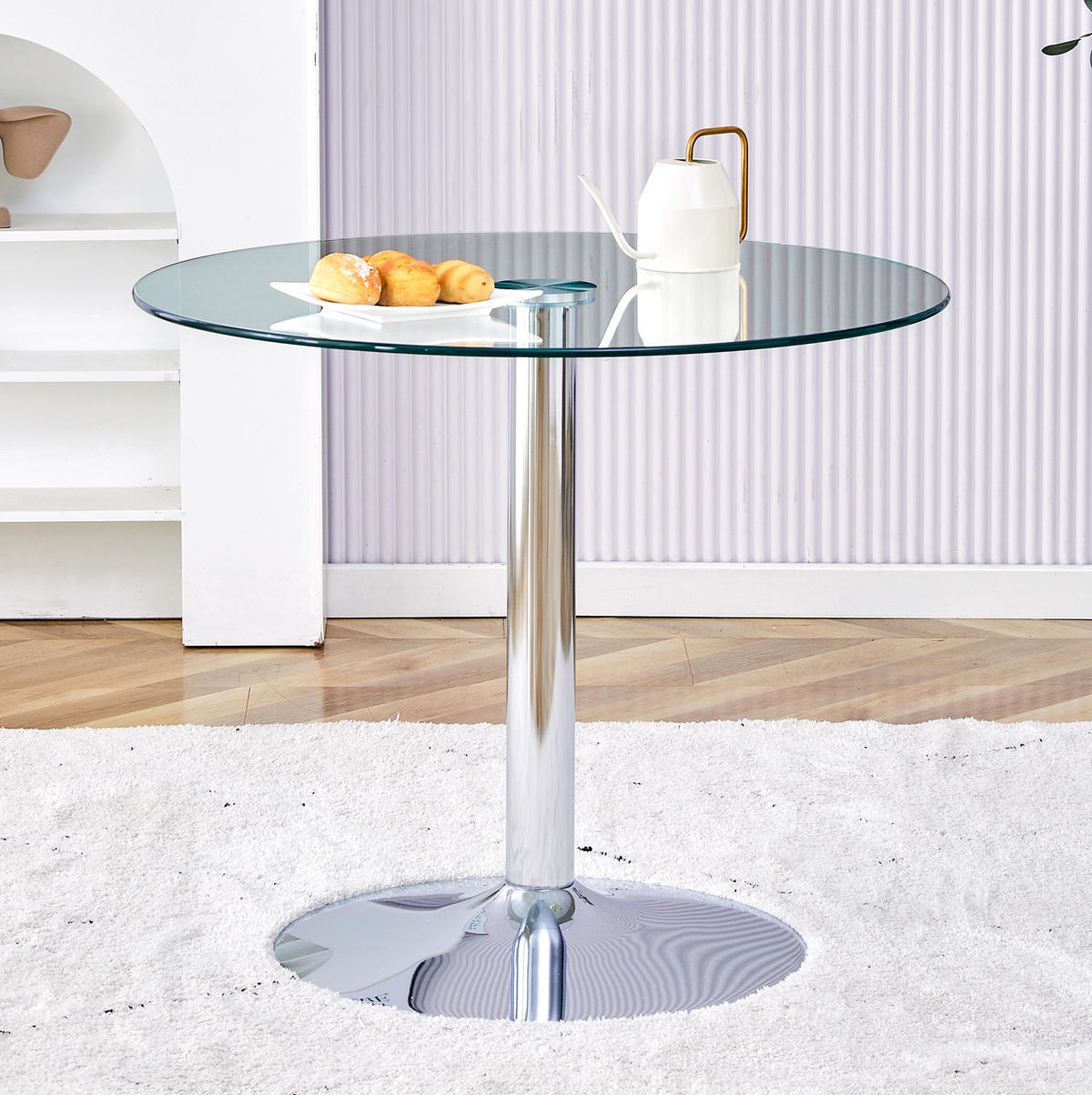 RUNDER Bartisch 85/85/76 cm mit Glasplatte und Metallgestell in Silber - Silberfarben, Glas (85/85/76cm) - BEAOK