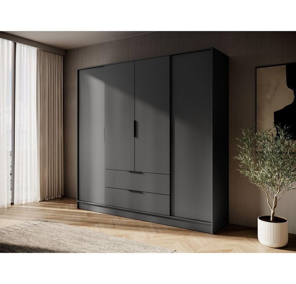 KLEIDERSCHRANK – 206 cm – Kelly – Graphitfarben - Graphitfarben, Holzwerkstoff (206/200/51cm) - hi-markt