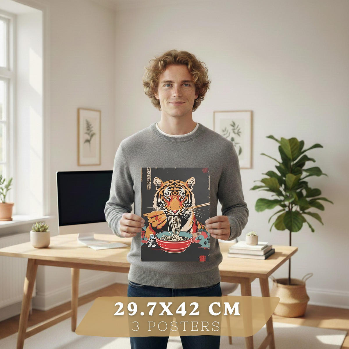 PLAKAT Sada 3 Ramen Animals A3 Černý rám - černá, papír (29.7/1/42cm) - Nacnic