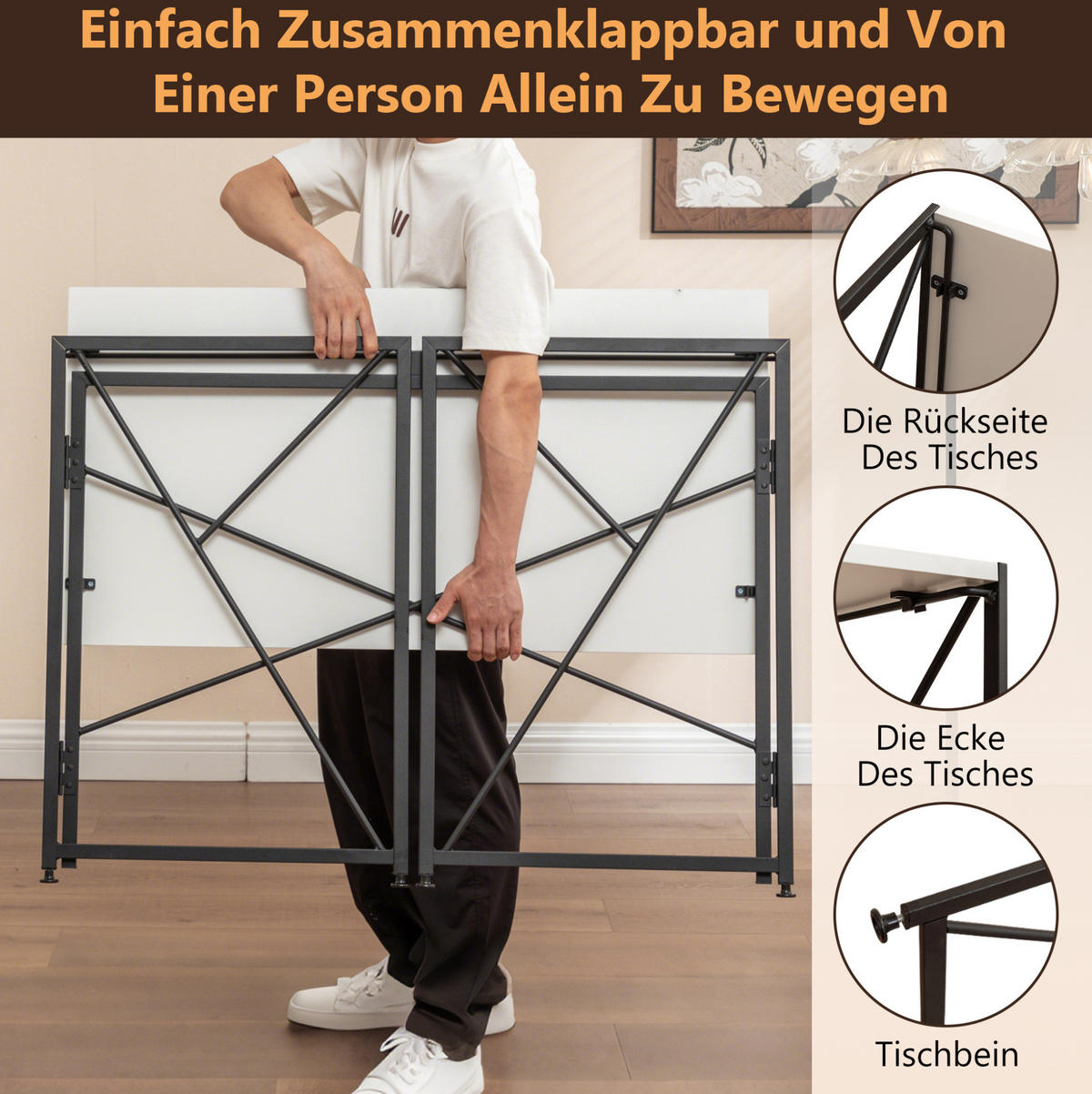 SCHREIBTISCH klappbar 99 x 50 x 75 cm MDF Metall White - Weiß, Metall (99/50/75cm) - Meubliv