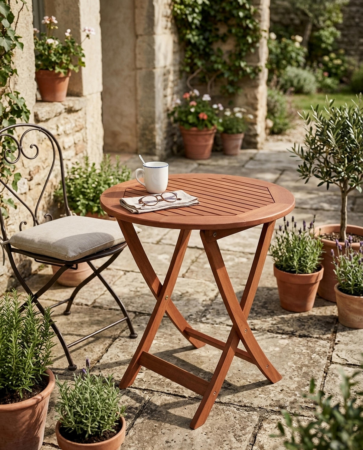 KLAPPTISCH Sidney 65cm rund aus Eukalyptusholz - Braun, Holz (65/65/72cm) - TPFGarden