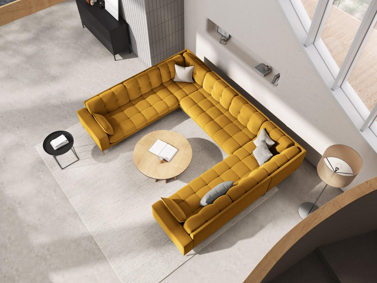 PANORAMASOFA Mamaia aus Samt gelb 6 Sitzplätze - Gelb, Textil (185/75/383cm) - Micadoni