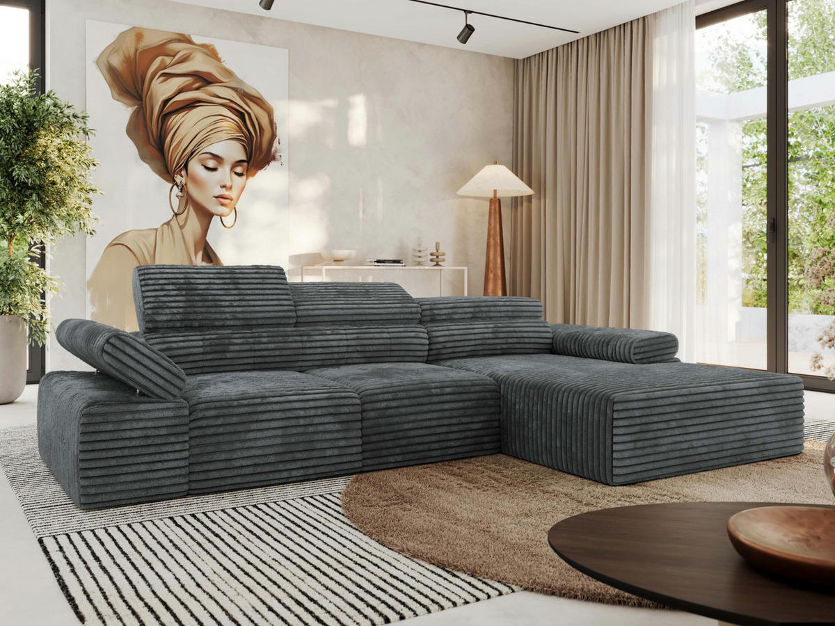 ECKSOFA RILASSO L Dunkelgrau Cord - rechts - Dunkelgrau/Schwarz, Kunststoff/Textil (174/296cm) - MKS