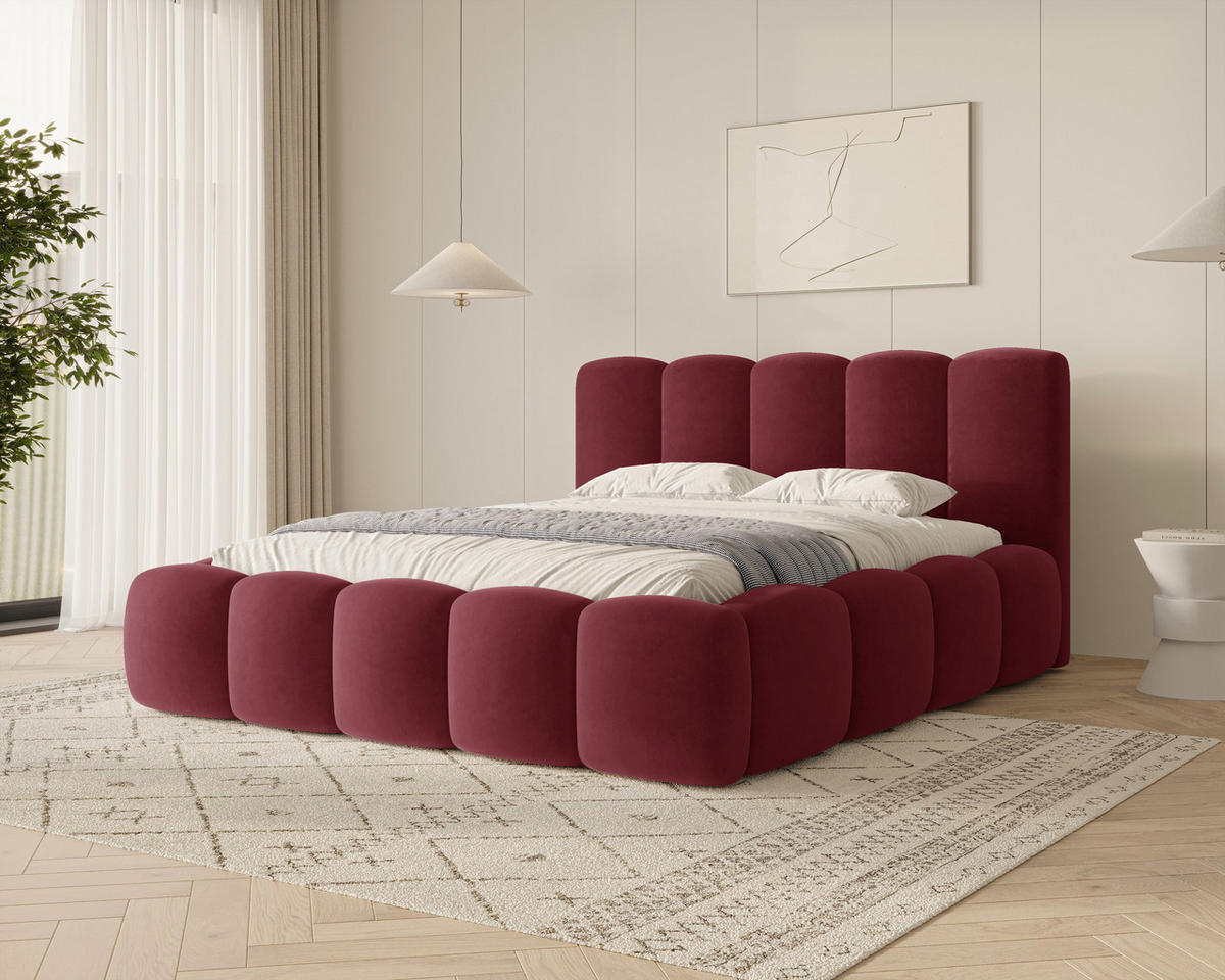 POLSTERBETT 18 - 140x200 cm – Riviera – Gepolstertes Bett mit Metall-Lattenrost - Bordeaux, Holz (140/200cm) - ROYAL24_MARKT