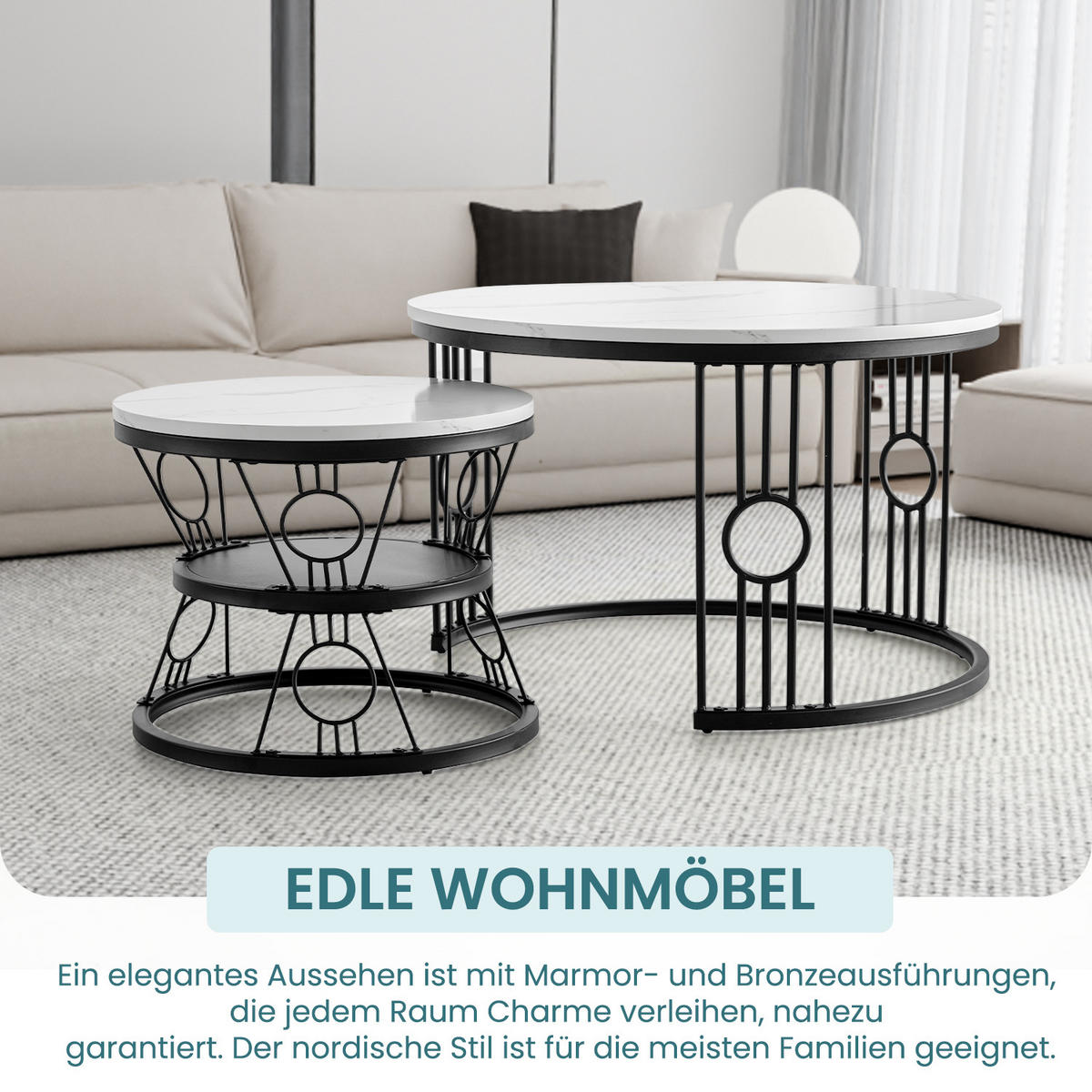 COUCHTISCH 2er-Set mit Sicherheitsdesign ohne Lötstellen - Weiß, Holzwerkstoff (70/70/45cm) - OKWISH