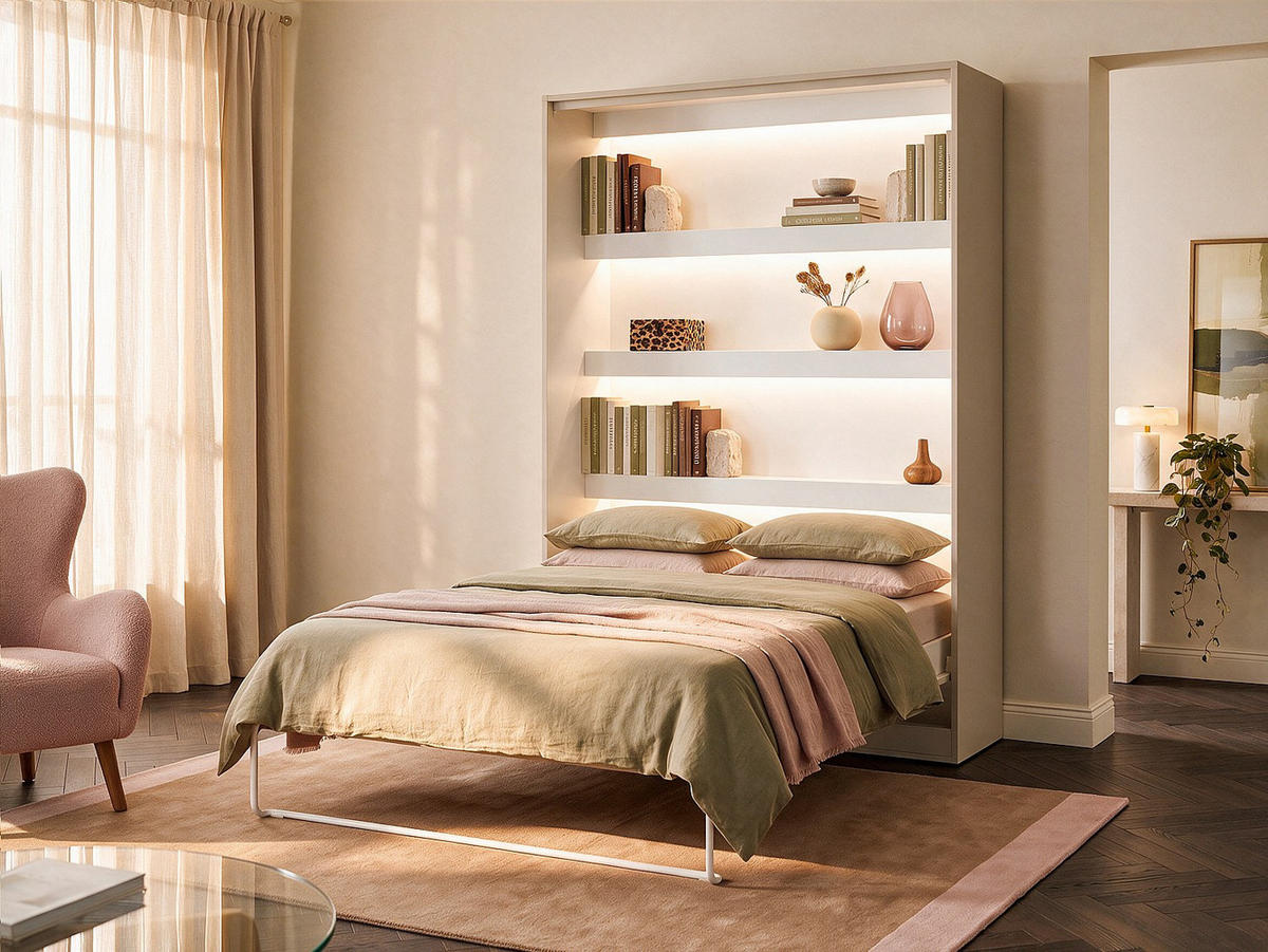 SCHRANKBETT - 2 Personen - holz - beige Rapili - Weiß, Holz/Metall (140/200cm) - Vente-Unique