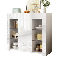 SIDEBOARD 95/35/83 cm in Weiß mit Hochglanz-Front & Glasregalen - Weiß, Holzwerkstoff (95/83/35cm) - BEAOK