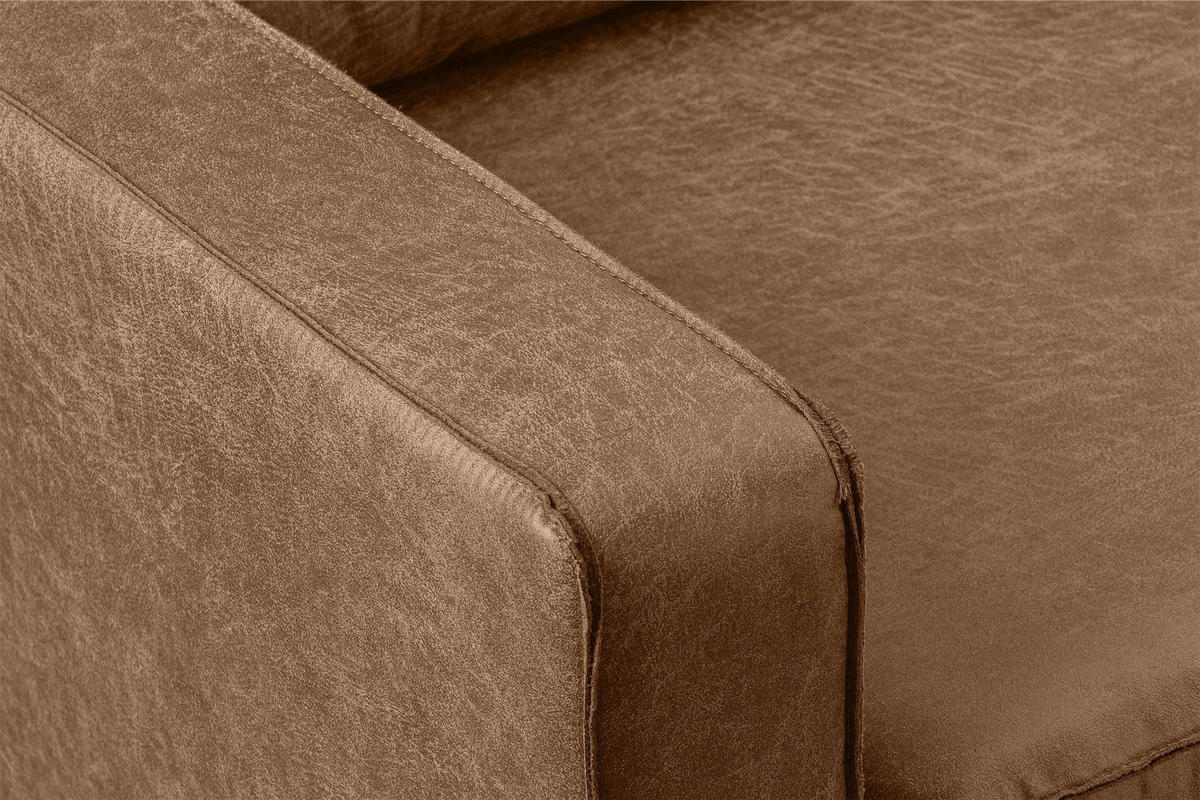ECKSOFA-RECHTS INVIA mit Armlehnen vintage, Lederoptik-Stoff, braun - Schwarz/Braun, Textil (234/160cm) - KONSIMO®