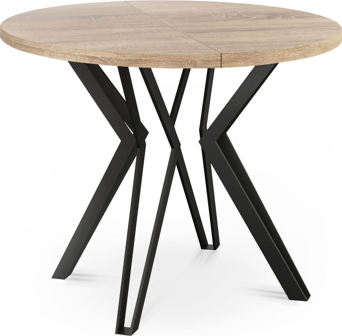ESSTISCH Revena runder ausziehbarer, Sonoma Eiche 120-200/120/76 cm - Schwarz/Sonoma Eiche, Holzwerkstoff/Metall (120/120/76cm) - WFL GROUP