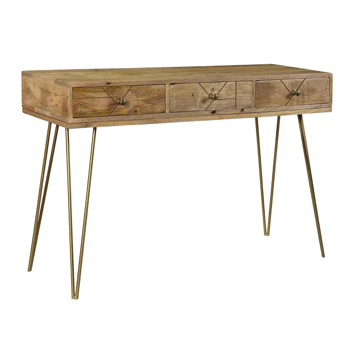 KONSOLE Graviert Mangoholz Vergoldetes Metall L120 LINIUM - Naturfarben, Holz (120/38/76cm) - Miliboo