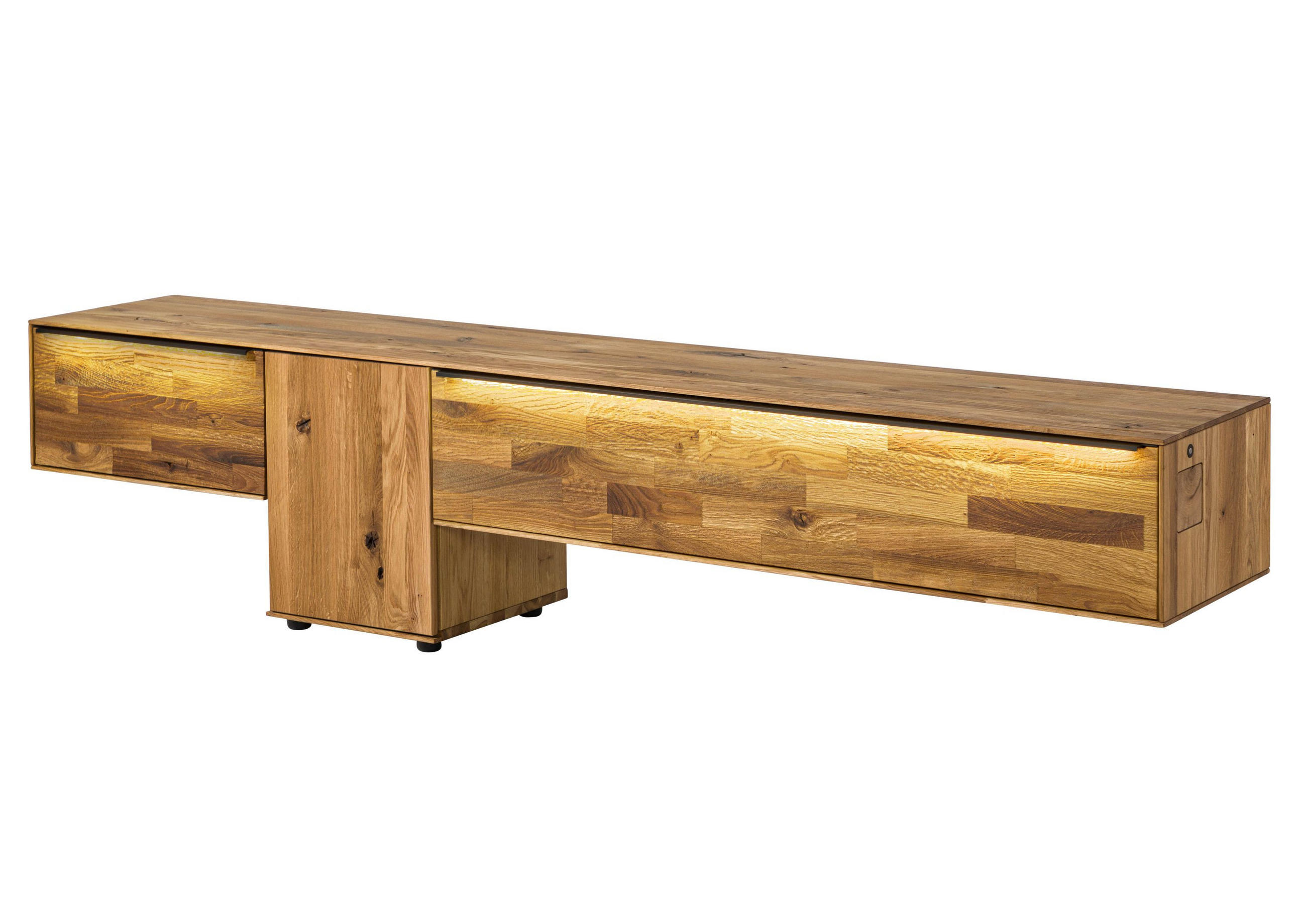 LOWBOARD Wildeiche 240x43x55 natur geölt WIEN #208 - Naturfarben, Holz (240/55/43cm) - Massivmoebel24