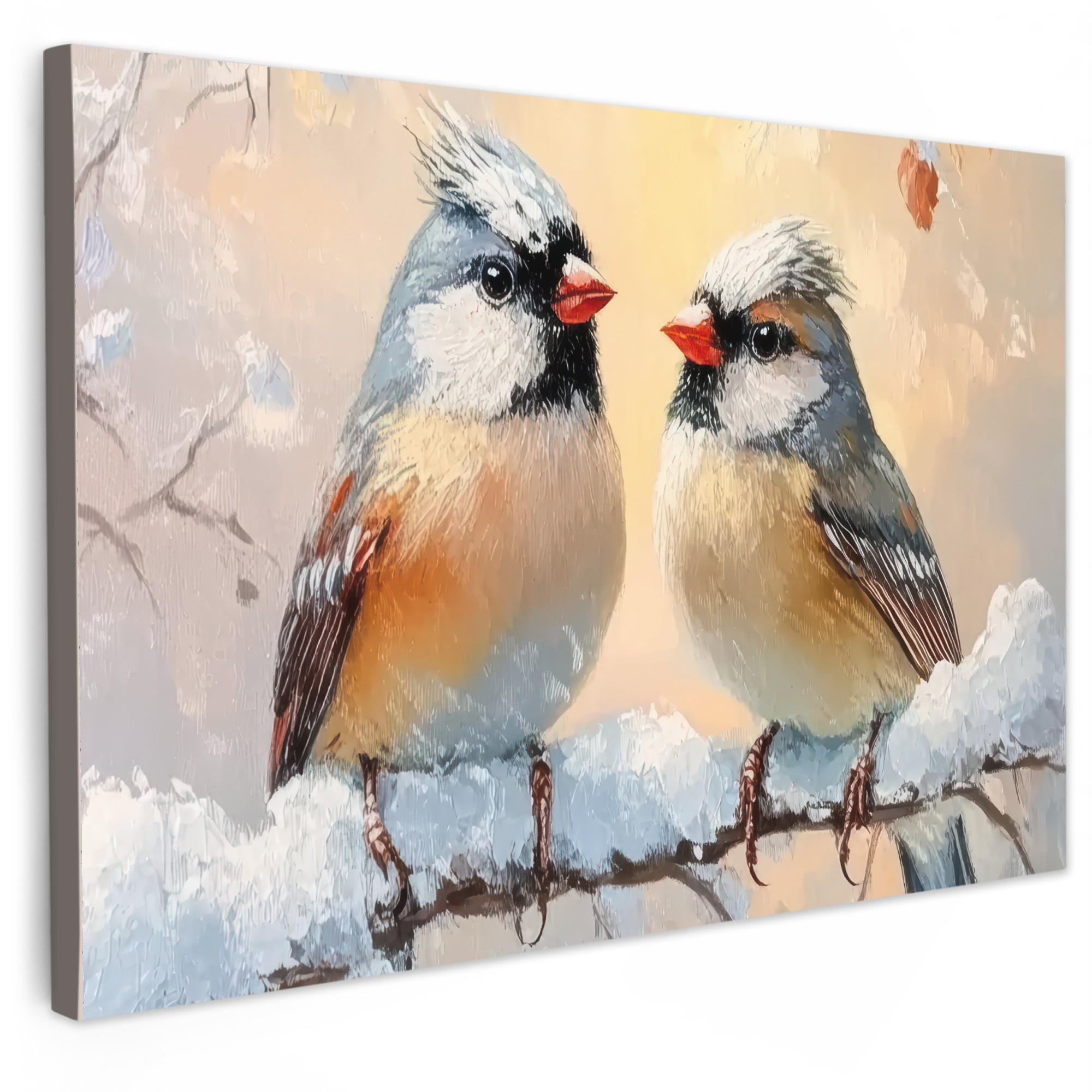 MuchoWow OBRAZ NA PLÁTNĚ Ptáci - Větev - Zima - Sníh 90x60 cm