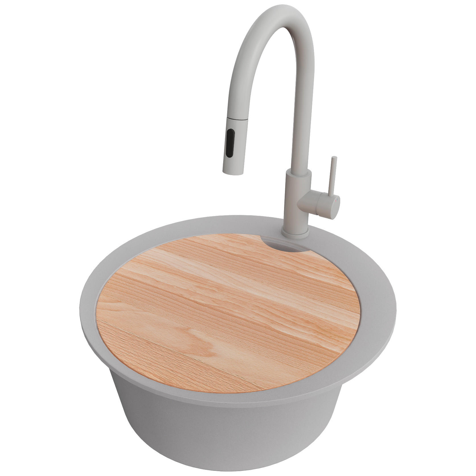 GRANITSPÜLE Pisa, 2-er set Grau 50/50 cm 1 Becken + Küchenarmatur 40/20 cm + Ablauf-Set + Schneidebrett ab 45er Unterschrank - Chromfarben/Beige, Kunststoff (50/20/50cm) - Primagran