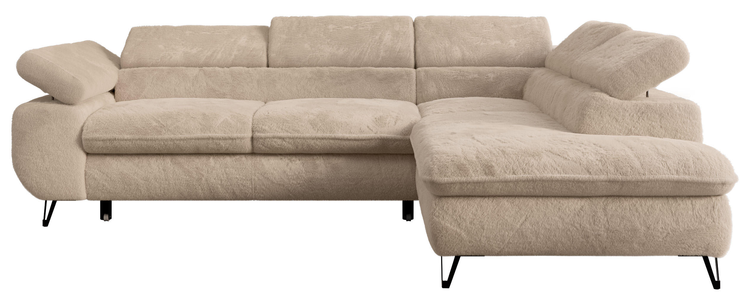 ECKSOFA PETER L Beige Plüsch - Rechts Seite - Beige/Schwarz, Textil/Metall (273/208cm) - MKS