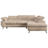 ECKSOFA PETER L Beige Plüsch - Rechts Seite - Beige/Schwarz, Textil/Metall (273/208cm) - MKS