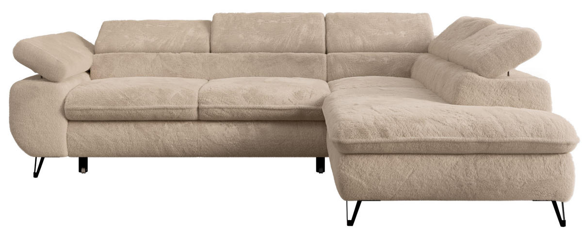 ECKSOFA PETER L Beige Plüsch - Rechts Seite - Beige/Schwarz, Textil/Metall (273/208cm) - MKS
