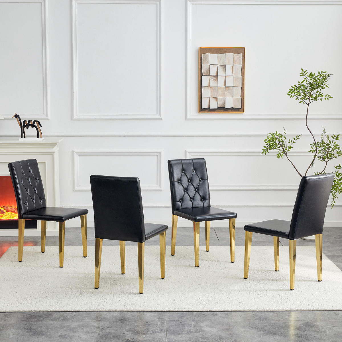ESSZIMMERSTÜHLE 4er-Set 89 cm PU-Leder Schwarz mit goldfarbenen Metallbeinen - Schwarz, Metall (46/89/42cm) - Meubliv