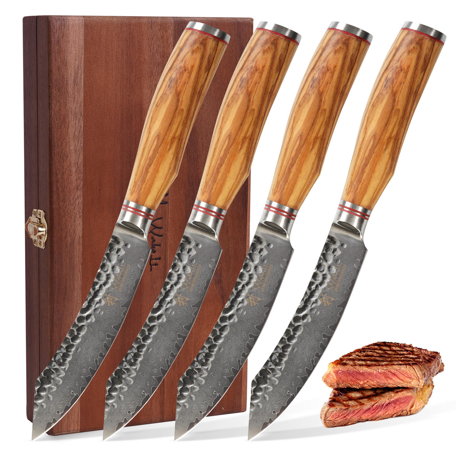 STEAKMESSERSET 4-tlg. 12,5 cm - Braun, Holz/Metall - Wakoli