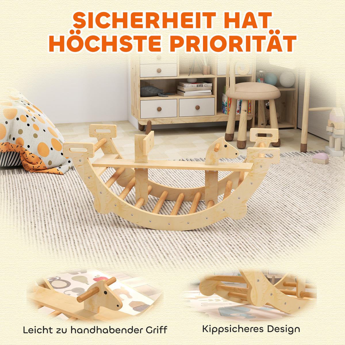 MONTESSORI-KLETTERGERÜST Indoor 2 in 1 aus Holz - Naturfarben, Holz (52/45/110cm) - AIYAPLAY
