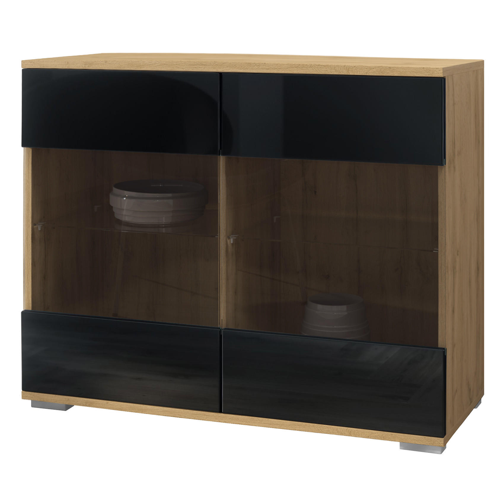 Vladon Kommode Schwarz Hochglanz 92.5x75.5x35 cm
