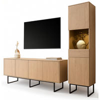 WOHNWAND in Eiche Dekor, Wohnzimmer Set mit TV Lowboard 200 cm und Vitrinenschrank, Push-Open-Funktion - Eichefarben/Schwarz, Holzwerkstoff/Metall (270/200/40cm) - Furn.Design