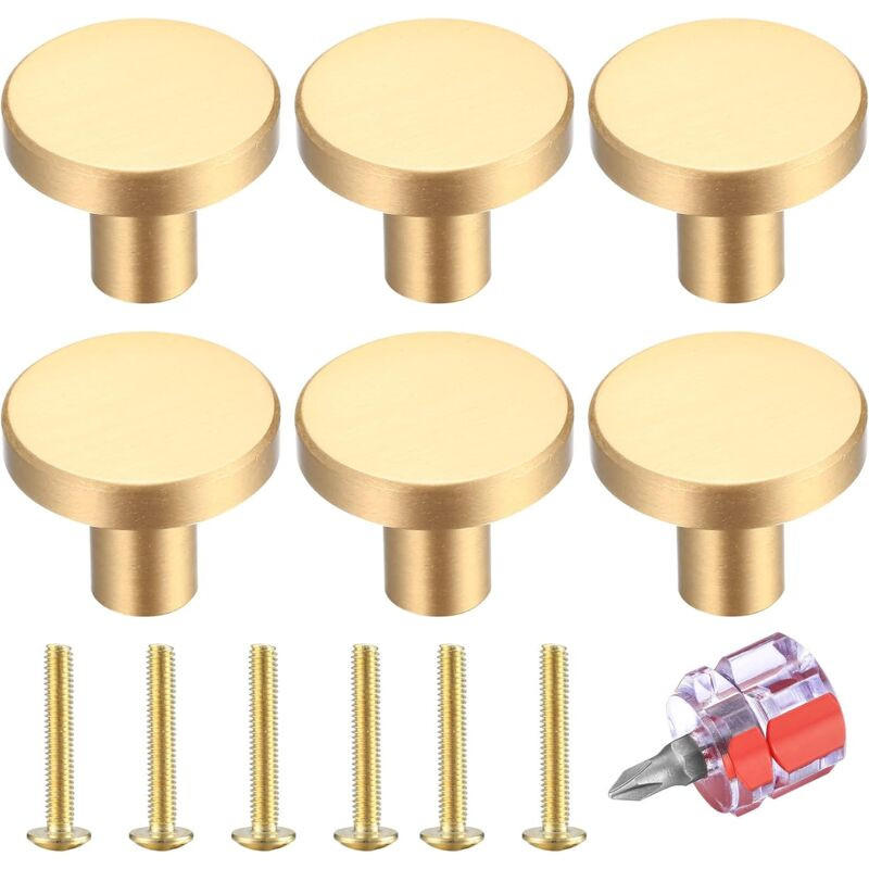 SCHRANKKNOPF Gold 6er-Set 25 mm - Multicolor, Metall (2.5/3/2cm)