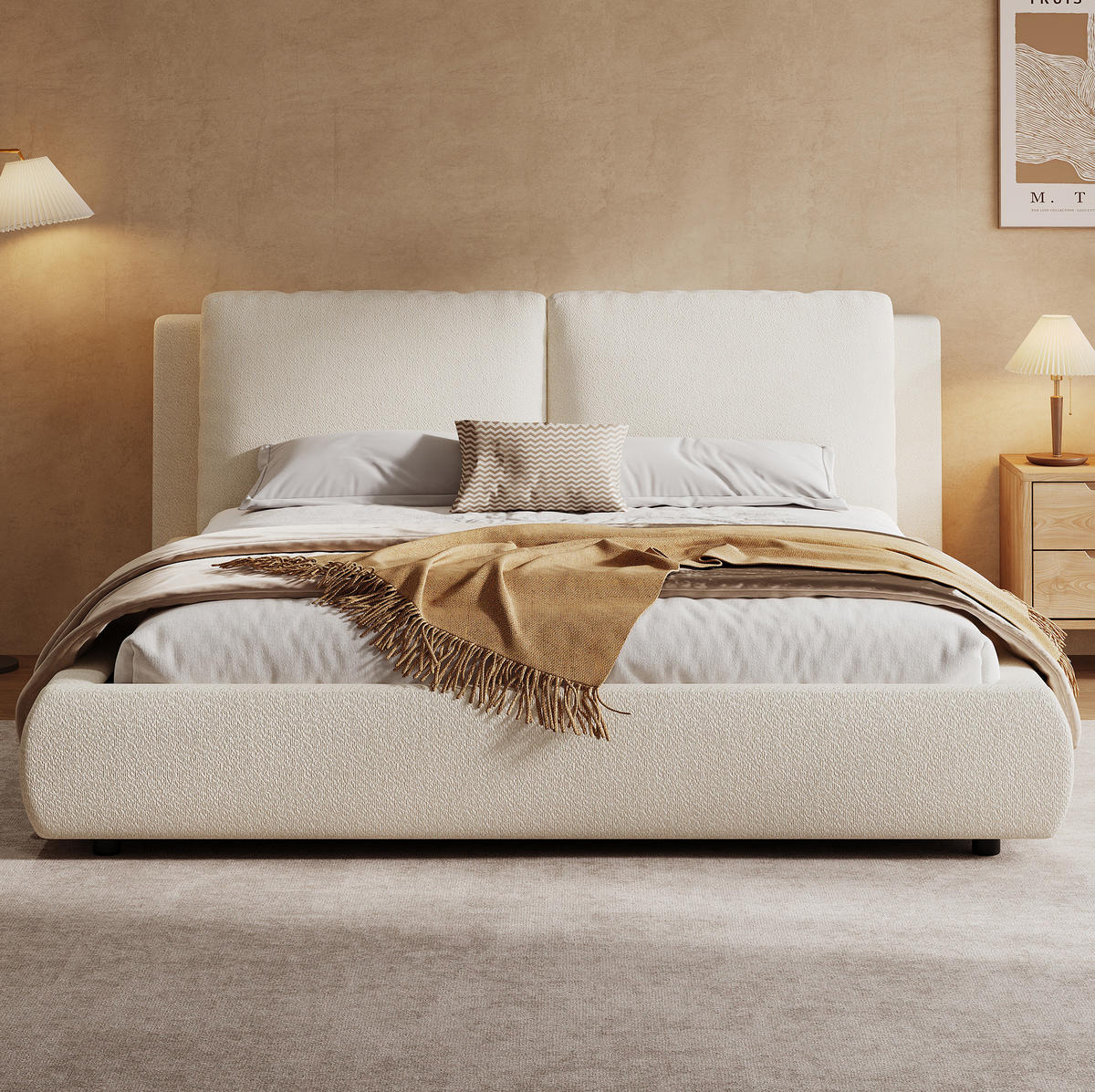 POLSTERBETT 180/200 cm Beige aus Bouclé mit Stauraum - Beige, Textil (180/200cm) - OKMYHOME