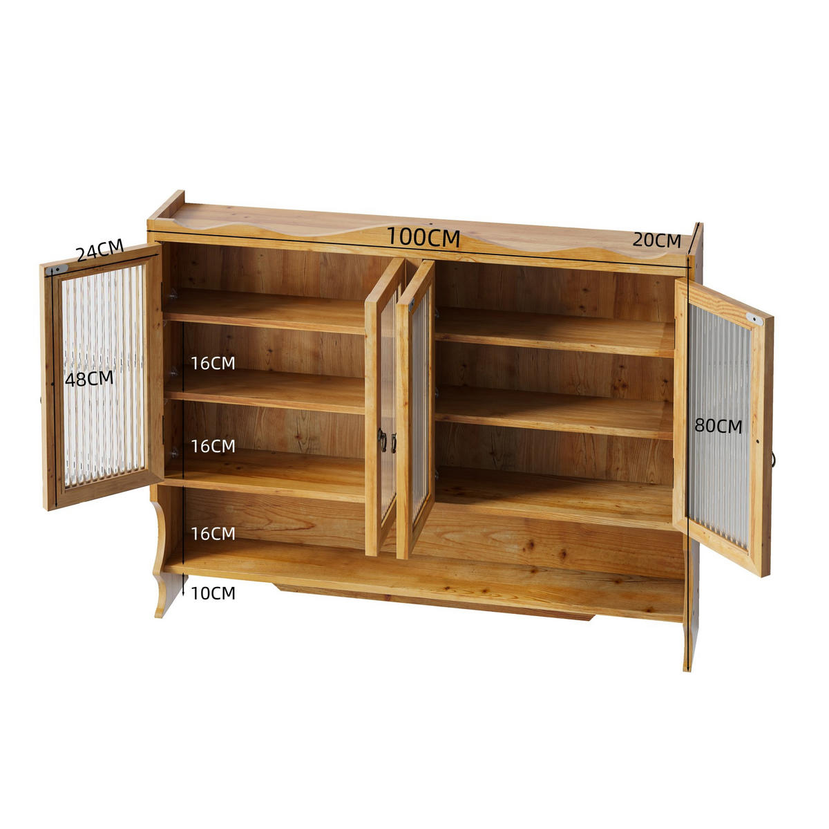 KÜCHENOBERSCHRANK 100/20/80 cm in Natur mit 4 Türen, Glasfront und Hakenleiste - Naturfarben, Holz (100/80/20cm) - BEAOK