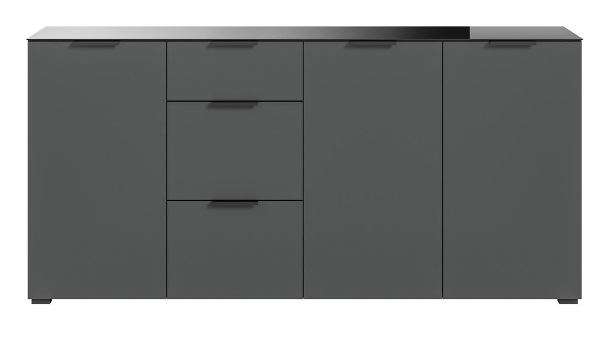 SIDEBOARD grau 179 cm, mit Glasauflage und Soft-Close - Dunkelgrau/Grau, Glas/Holzwerkstoff (179/86/40cm) - Inn.Furn