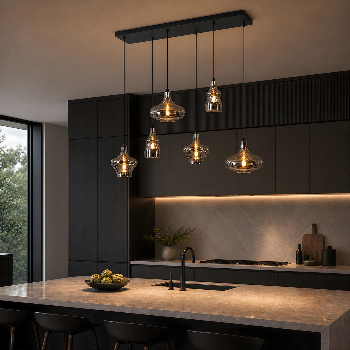 PENDELLEUCHTE Nythral 104/30/150 cm - Schwarz, Glas/Metall (104/30/150cm) - ZMH