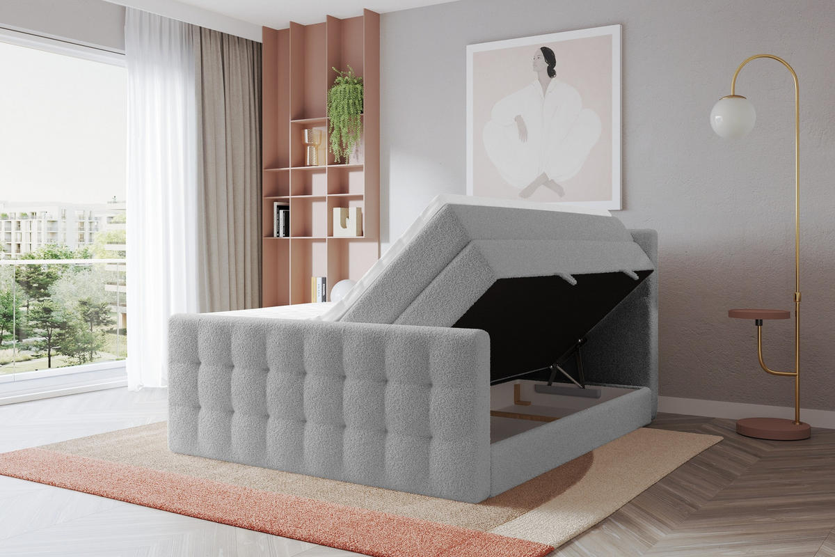 BOXSPRINGOVÁ POSTEL s matrací H3/H4 - IGAN-Z KING - 160x200 cm Světle šedá - stříbrná, kompozitní dřevo (163/200cm) - ALTDECOR